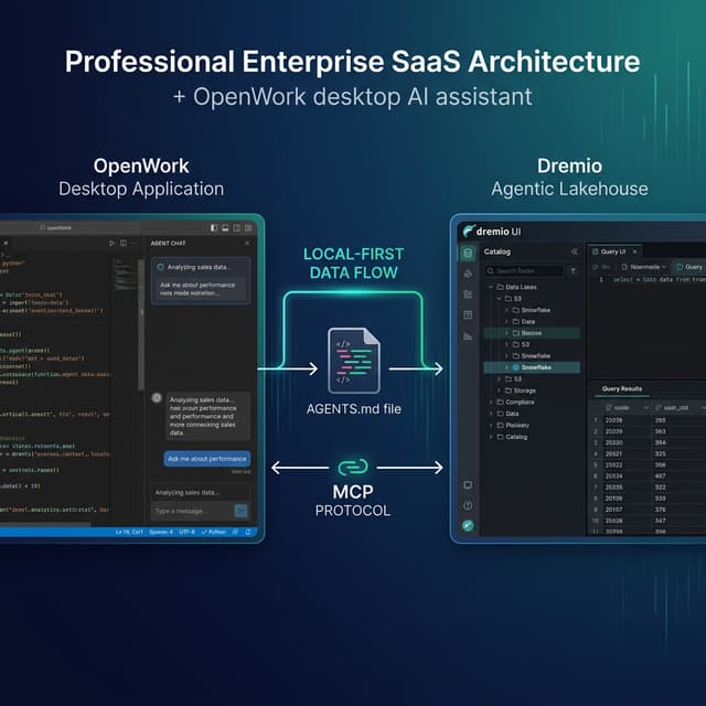 OpenWork desktop AI assistant connecting to Dremio Agentic Lakehouse